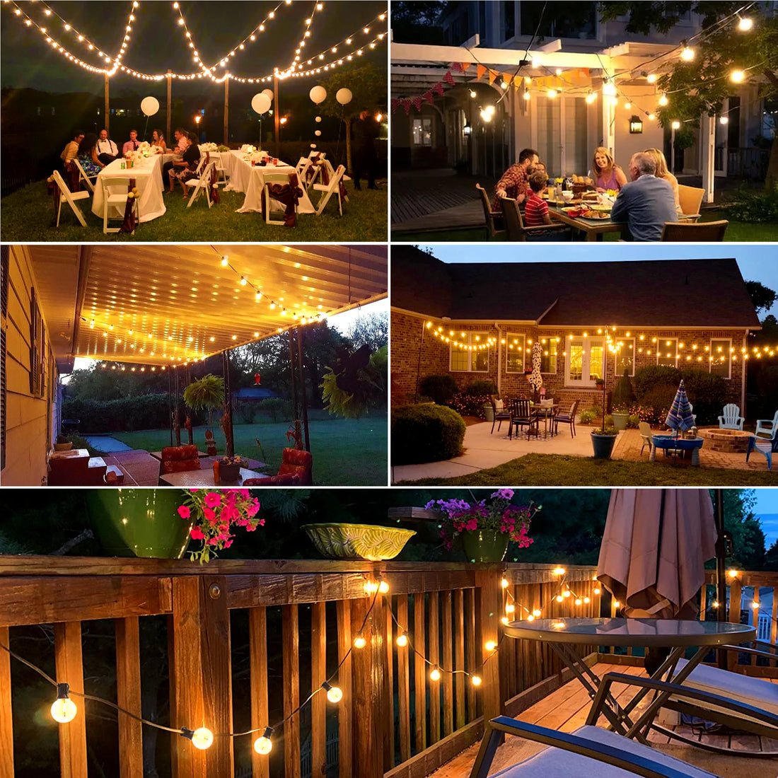 Solar Led String Lights Outdoor G40, with Shatter and Weatherproof Bulbs