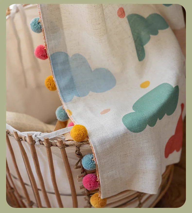 Children's Cotton Linen curtain Printed Colorful Clouds