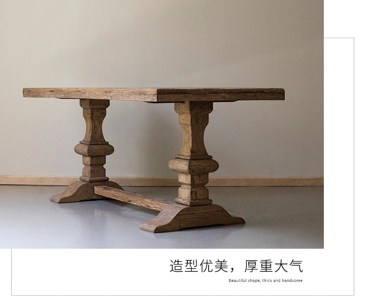 Solid Wood Old Elm  Dining Table For 6 People