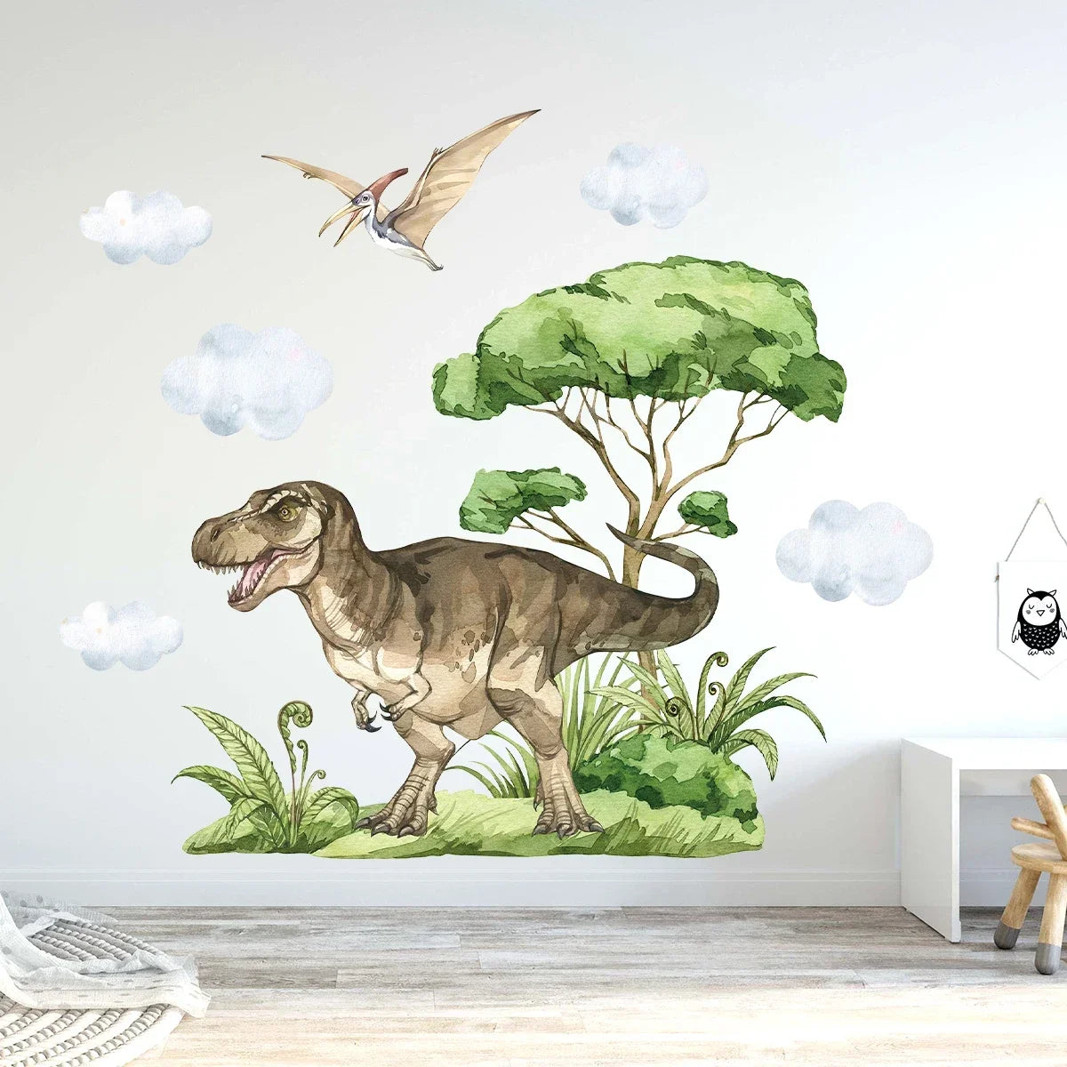 Watercolor Waterproof Dinosaur Wall Stickers for Kids Room