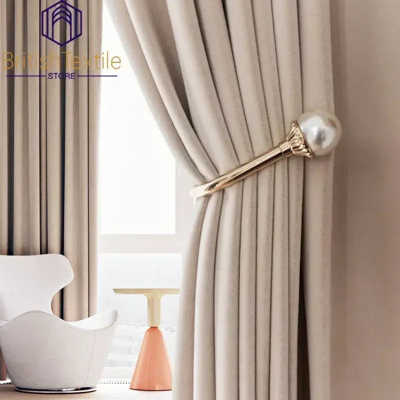 Modern Beige Velvet Curtains for Living Dining Room Bedroom