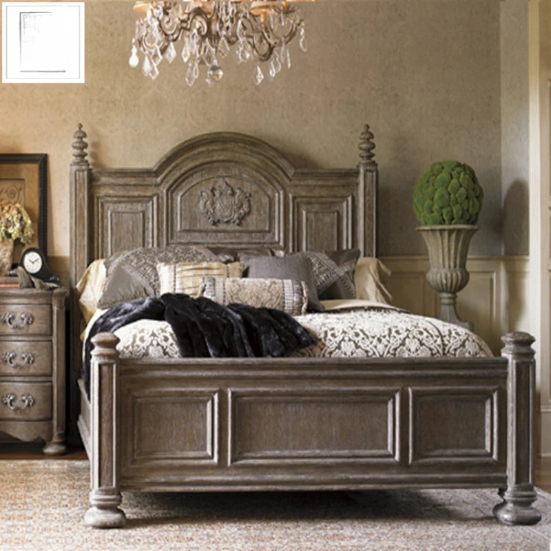 Weathered gray solid oak wood bed