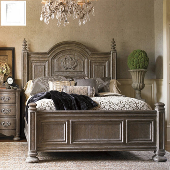 Weathered gray solid oak wood bed