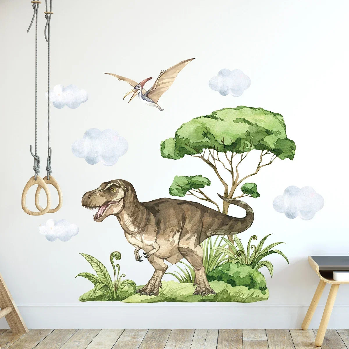 Watercolor Waterproof Dinosaur Wall Stickers for Kids Room
