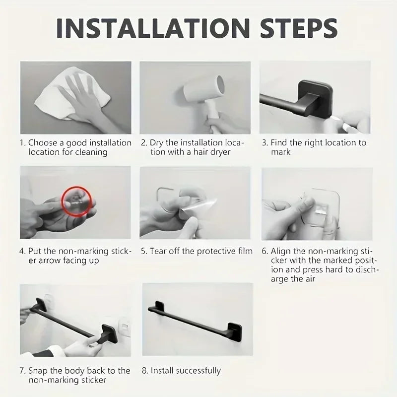 Wall Mounted Towel Rack Bathroom Storage, Rack No Drilling