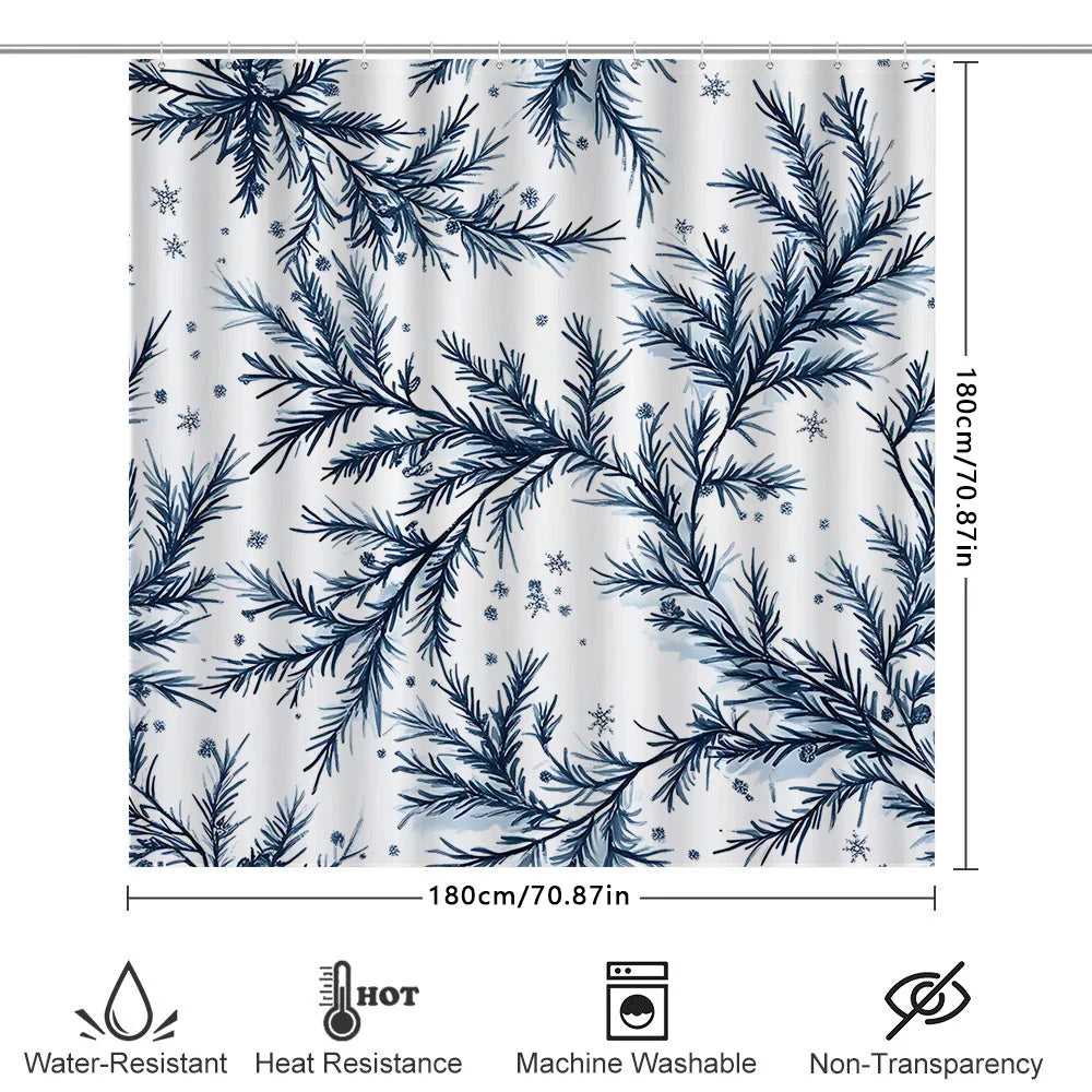 Elegant Blue Pine Snowflake Fabric Curtain