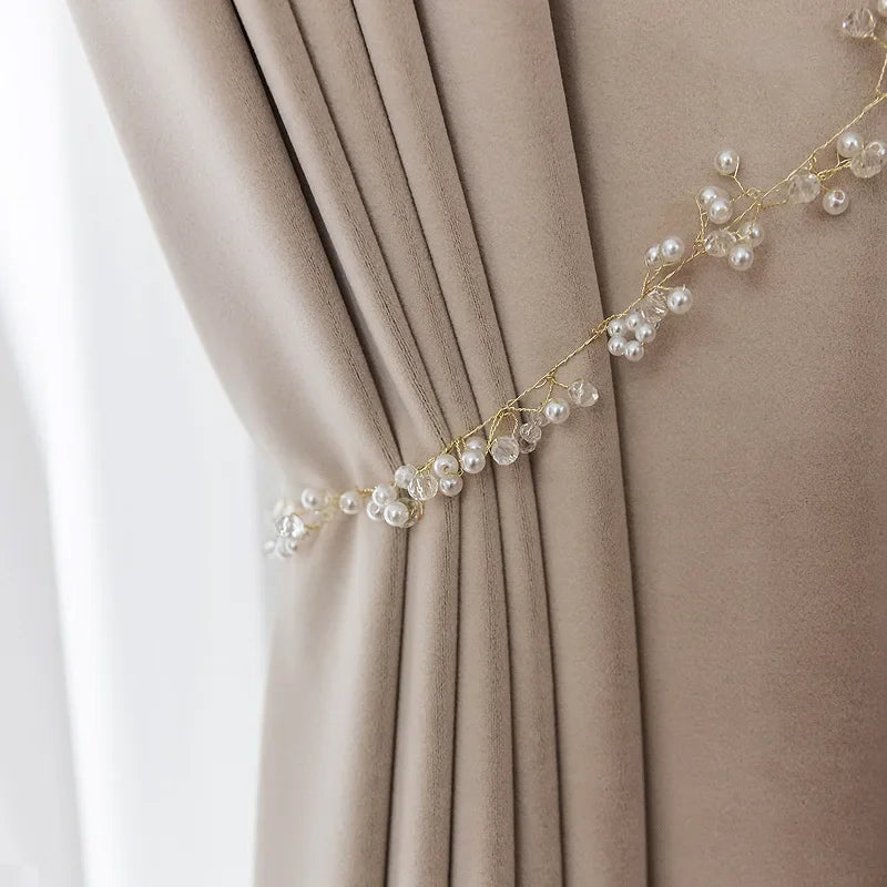 Modern Beige Velvet Curtains for Living Dining Room Bedroom