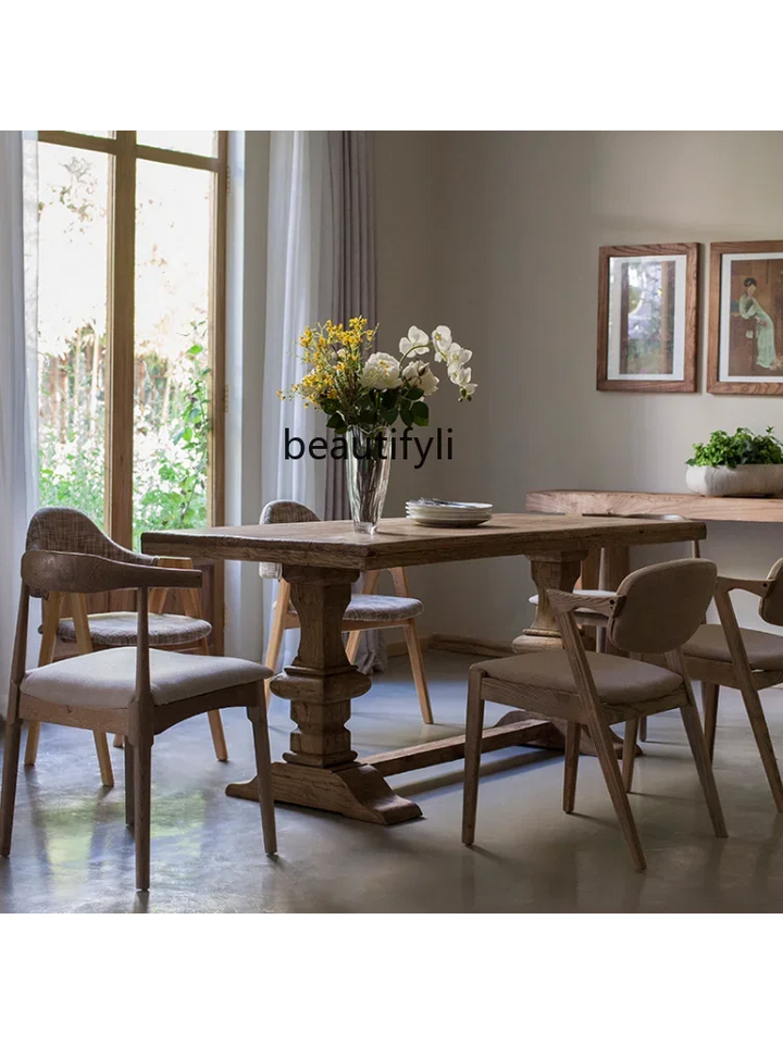 Solid Wood Old Elm  Dining Table For 6 People