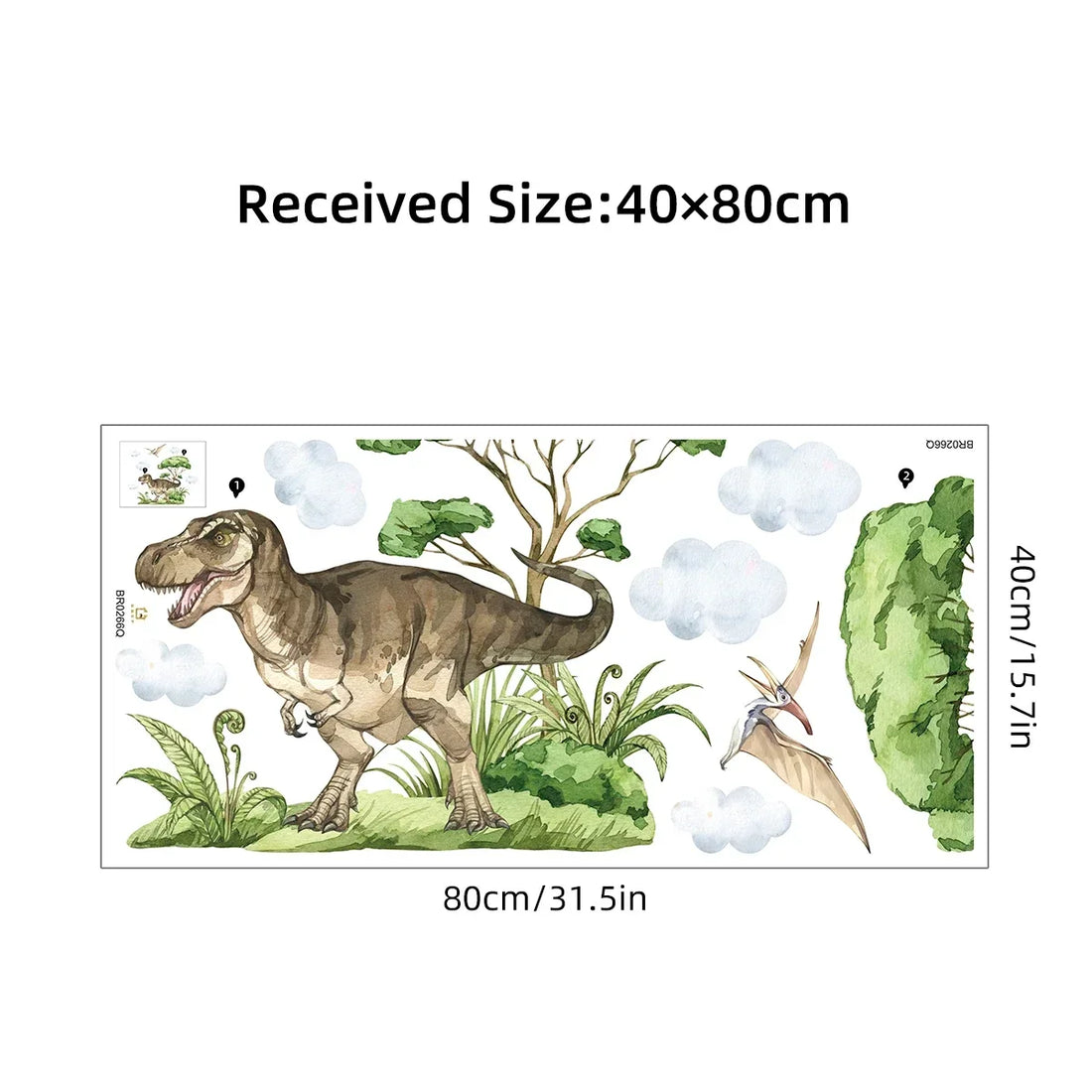 Watercolor Waterproof Dinosaur Wall Stickers for Kids Room