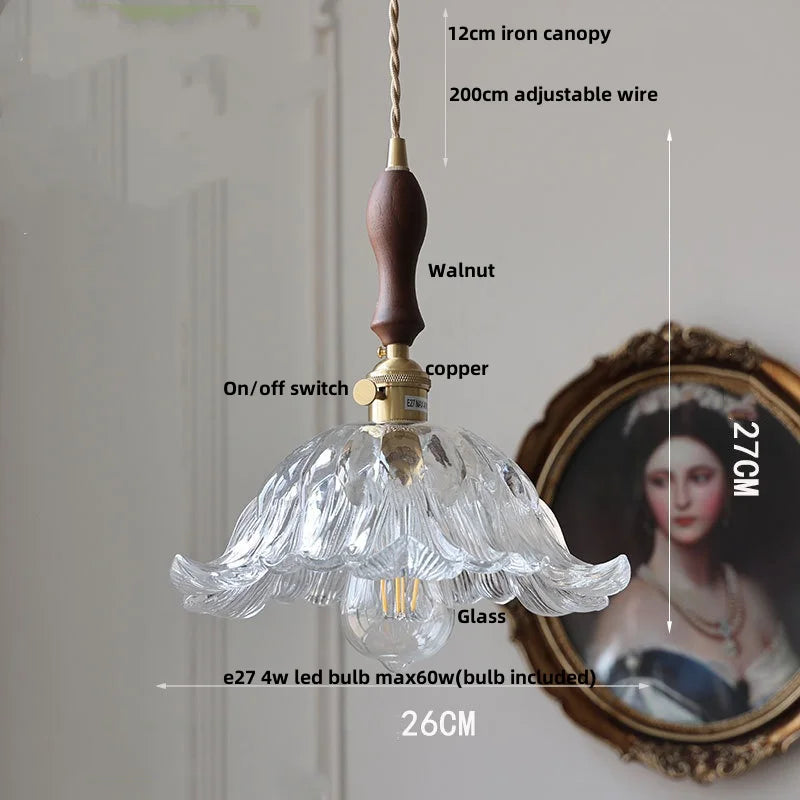 Green Glass LED Pendant Lights  Copper Knob Switch