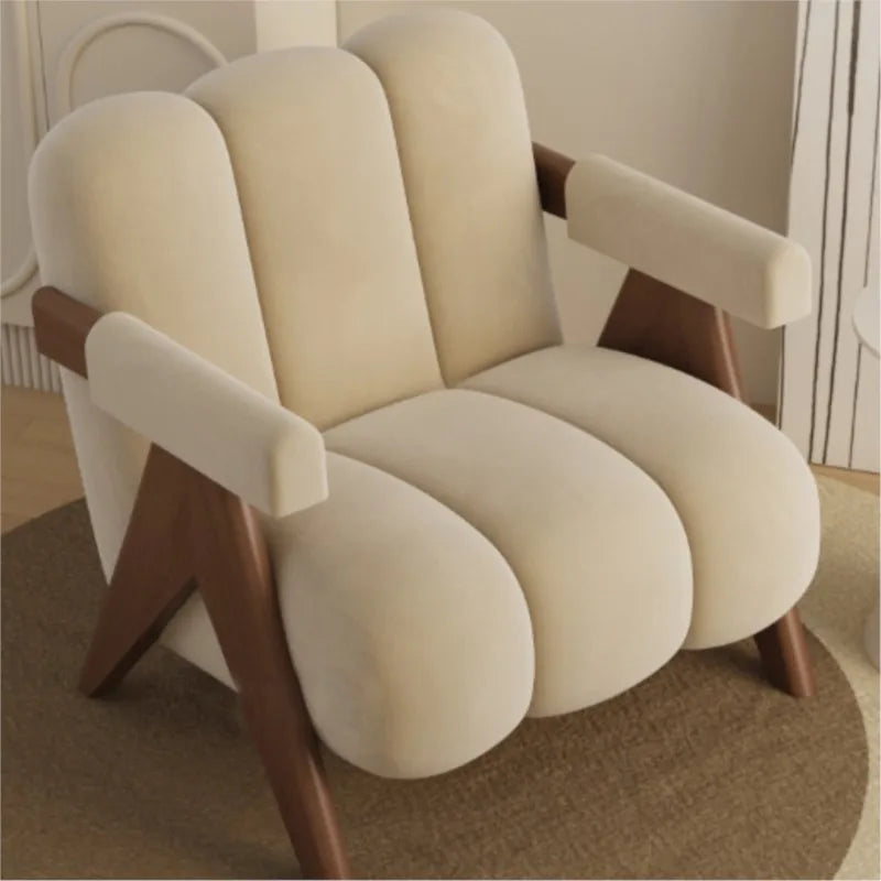 Cream Style Solid Wood  Single Sofa