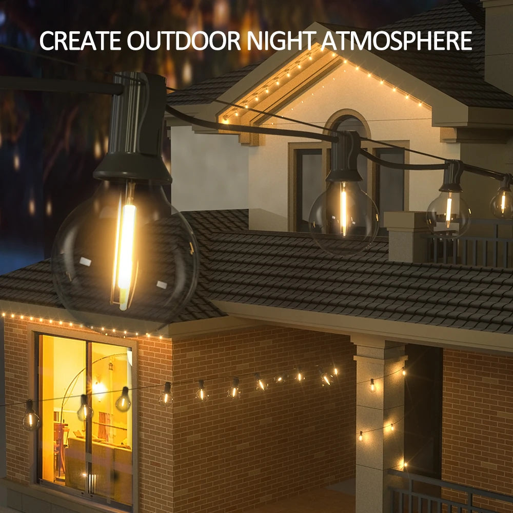Solar Led String Lights Outdoor G40, with Shatter and Weatherproof Bulbs
