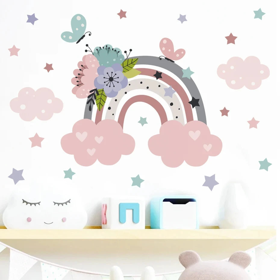 Cartoon Cute Swinging Elephant Butterfly Branch Watercolor Nursery Sticker