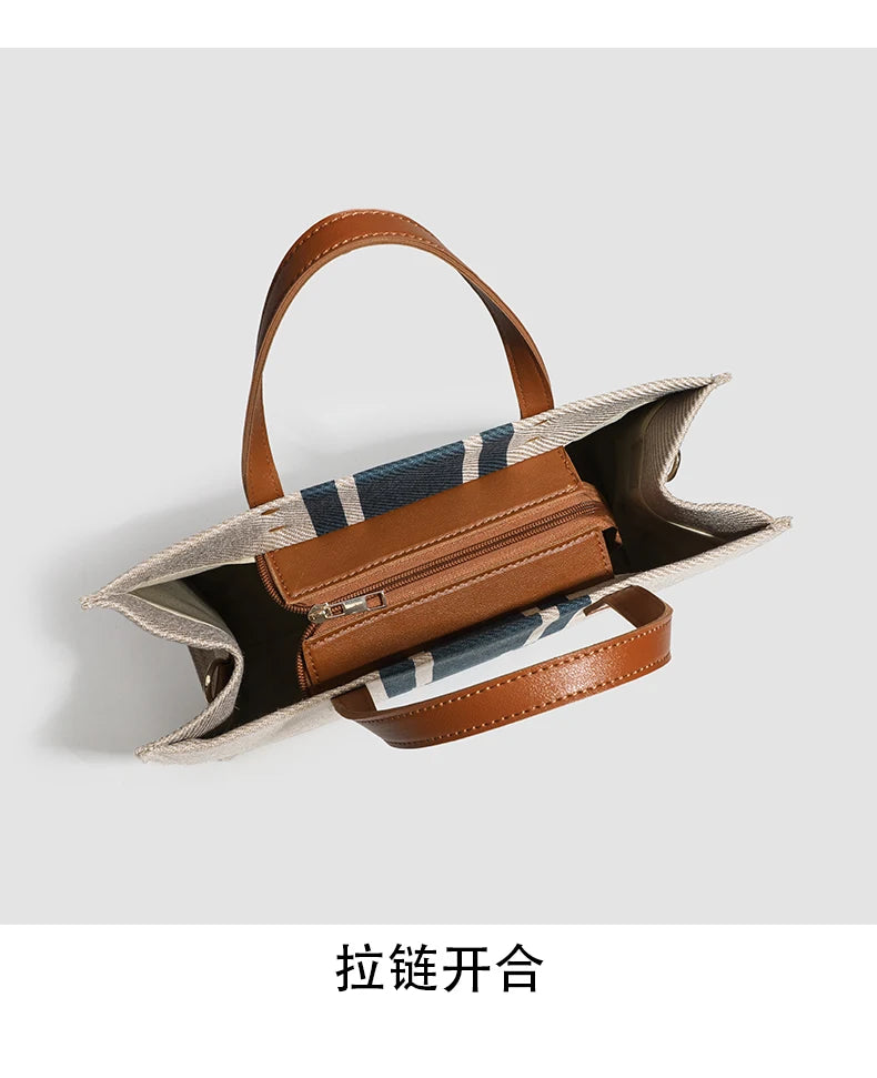 Canvas Stripe Decor Bucket Handbags