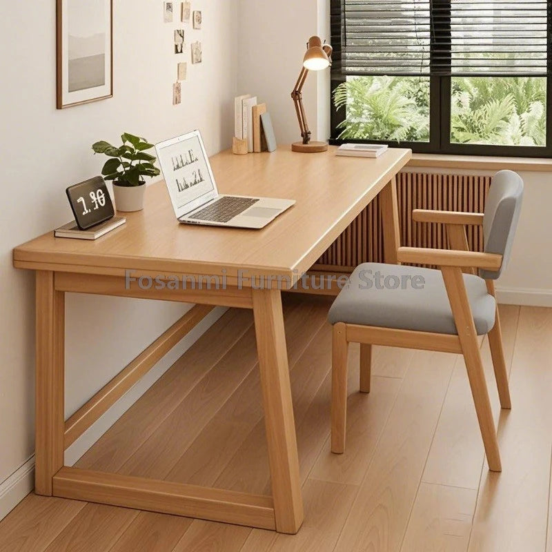 Natural Wood Desks and Chair Set for Home Office