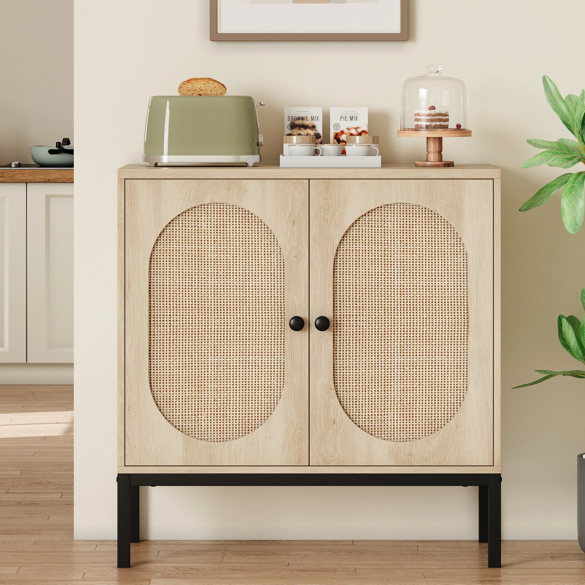 Rattan Storage Cabinet with Doors and Shelves
