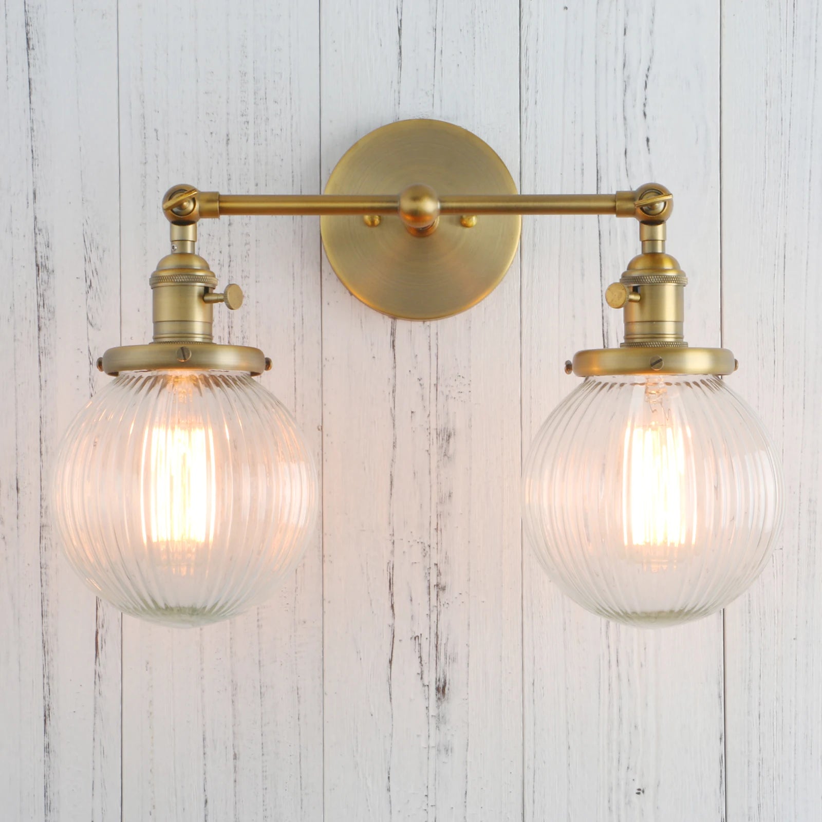 Vintage with Globe Glass Shade 2 Lights Wall Sconces Double Head
