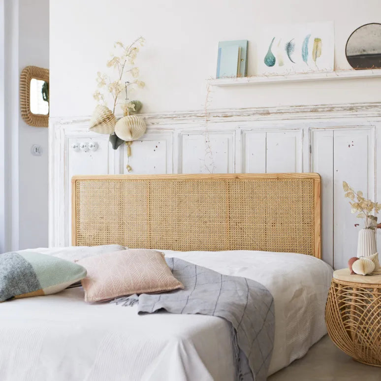Vintage Rattan Headboard with Cane Webbing Bedroom Furniture