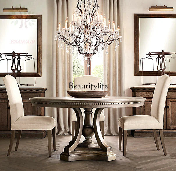 American country oak round dining table