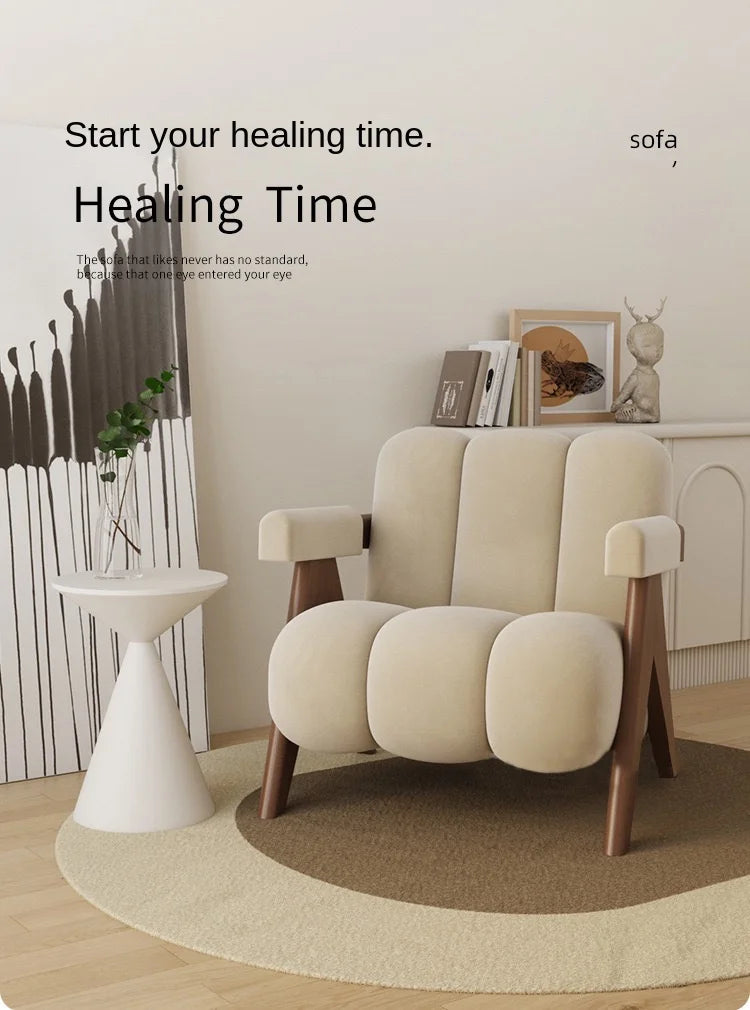 Cream Style Solid Wood  Single Sofa