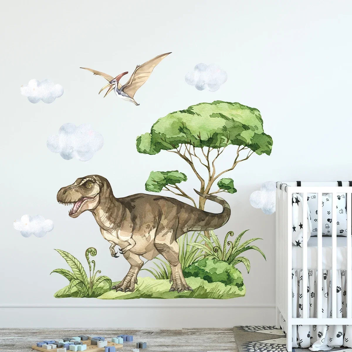 Watercolor Waterproof Dinosaur Wall Stickers for Kids Room