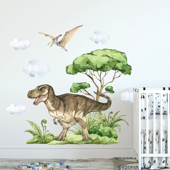 Watercolor Waterproof Dinosaur Wall Stickers for Kids Room