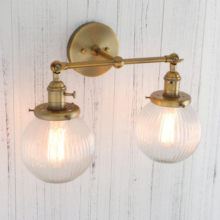Vintage with Globe Glass Shade 2 Lights Wall Sconces Double Head